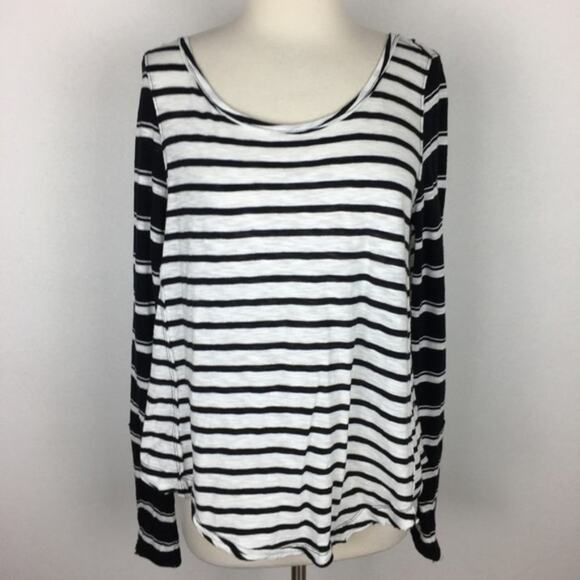 Free People Black & White Stripe Button Cuff Knit  Top Small - Picture 2 of 7